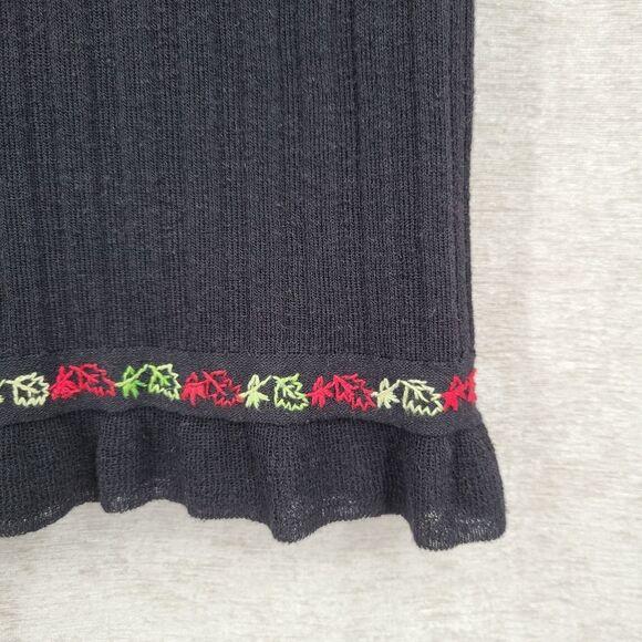 URCHIN MARK EISER Y2K Ribbed Knit Skirt with Embroiderey Ruffled Hem Vamp Goth - Picture 2 of 11